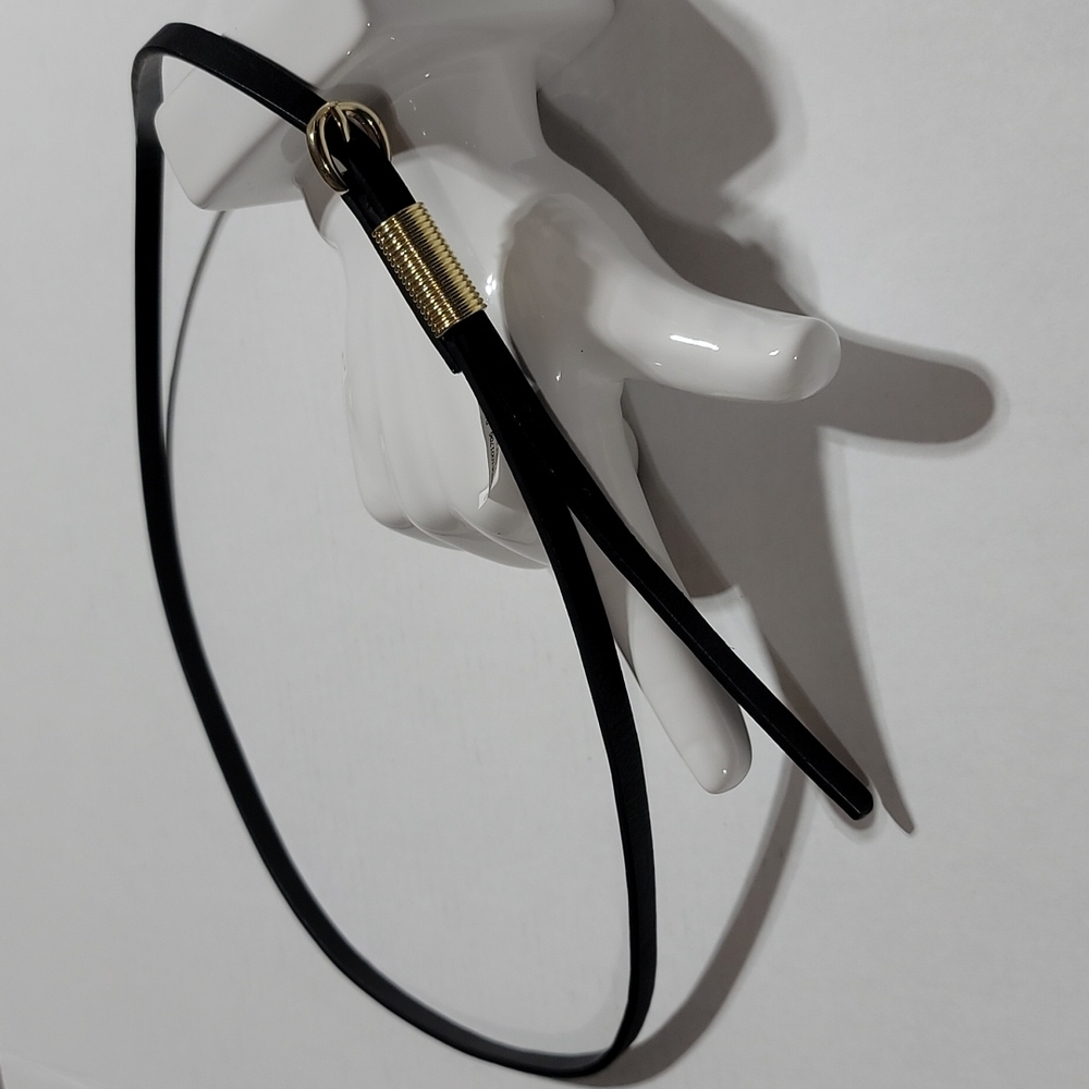 VEGAN LEATHER BLACK SKINNY BELT BOHEMIAN GOLD EMBELLISHED MINIMALIST ACCESSORY